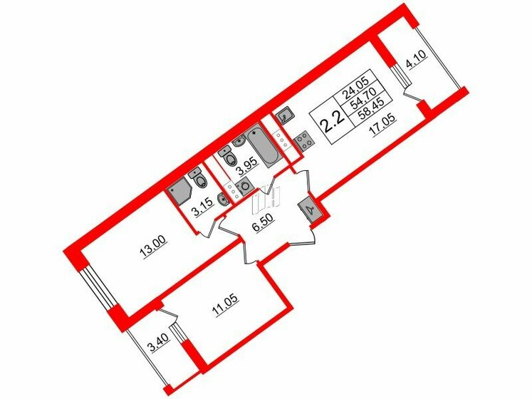 54,7 м², 2-комнатная квартира 12 200 288 ₽ - изображение 1