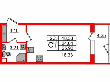 Квартира 24,6 м², студия - изображение 1