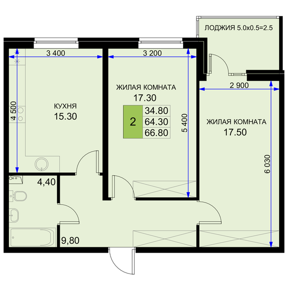 66,4 м², 2-комнатная квартира 9 960 000 ₽ - изображение 64