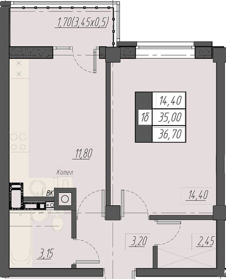 36,7 м², 1-комнатная квартира 6 606 000 ₽ - изображение 1