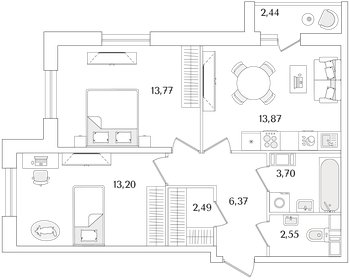 Квартира 57,2 м², 2-комнатная - изображение 1