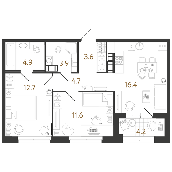 57,8 м², 2-комнатная квартира 19 587 196 ₽ - изображение 1