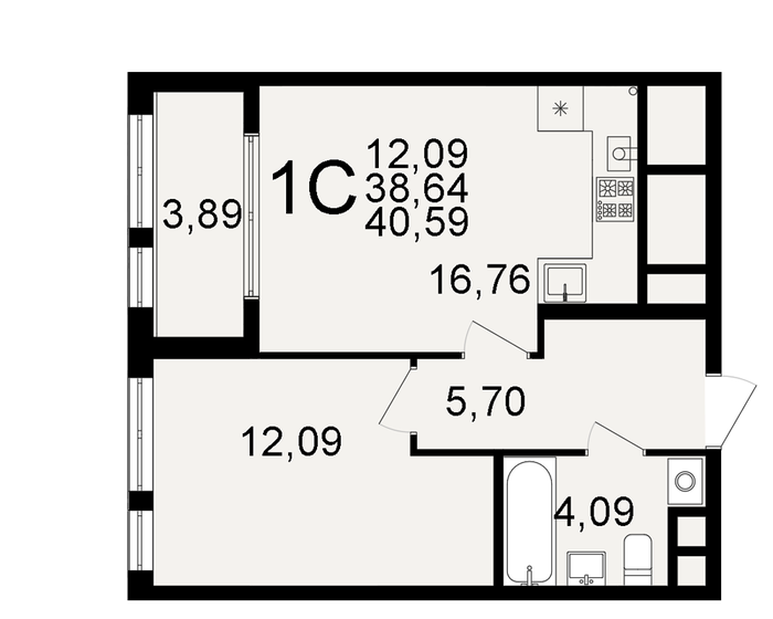 40,6 м², 1-комнатная квартира 3 734 280 ₽ - изображение 1