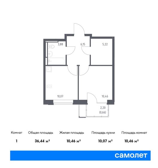 36,4 м², 1-комнатная квартира 6 292 458 ₽ - изображение 1