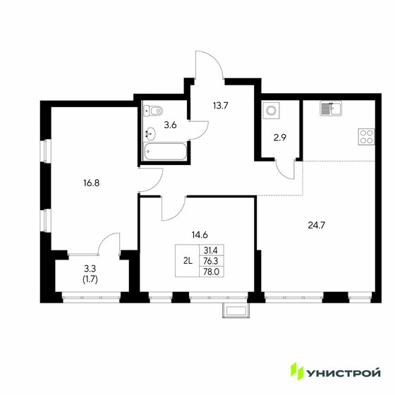 70,3 м², 2-комнатная квартира 13 286 700 ₽ - изображение 21