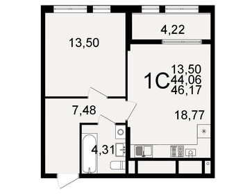 Квартира 46,2 м², 1-комнатная - изображение 1