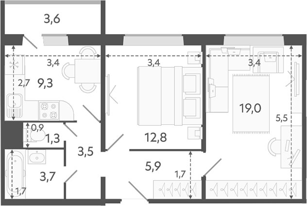 59 м², 2-комнатная квартира 5 000 000 ₽ - изображение 1