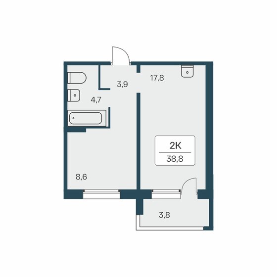 38,8 м², 2-комнатная квартира 4 950 000 ₽ - изображение 1