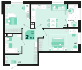 61,6 м², 2-комнатная квартира 8 069 600 ₽ - изображение 8
