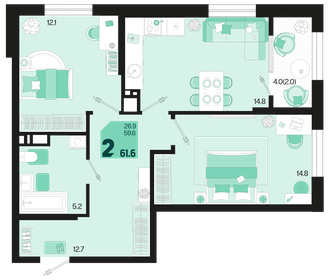 61,6 м², 2-комнатная квартира 7 946 400 ₽ - изображение 8