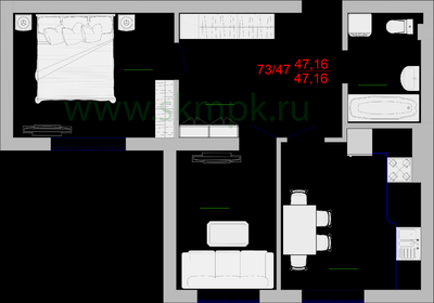 Квартира 47,9 м², 2-комнатные - изображение 1