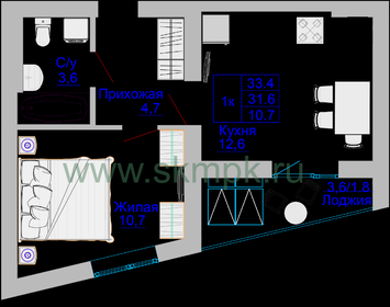 34,1 м², 1-комнатная квартира 3 704 040 ₽ - изображение 41