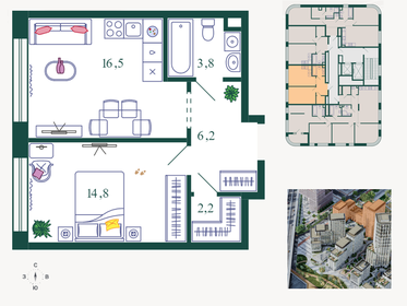 Квартира 44,6 м², 1-комнатная - изображение 1