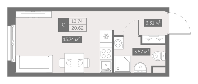 Квартира 20,6 м², студия - изображение 1