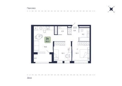 Квартира 53,3 м², 2-комнатная - изображение 1