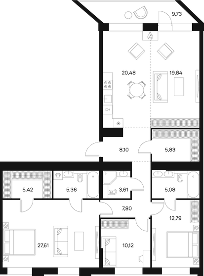 136,5 м², 4-комнатная квартира 91 107 376 ₽ - изображение 1