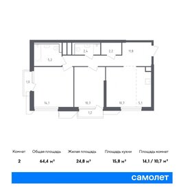 Квартира 64,4 м², 2-комнатные - изображение 1