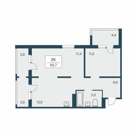 Квартира 68,7 м², 2-комнатная - изображение 1