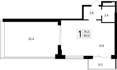 Квартира 76,4 м², 1-комнатные - изображение 1