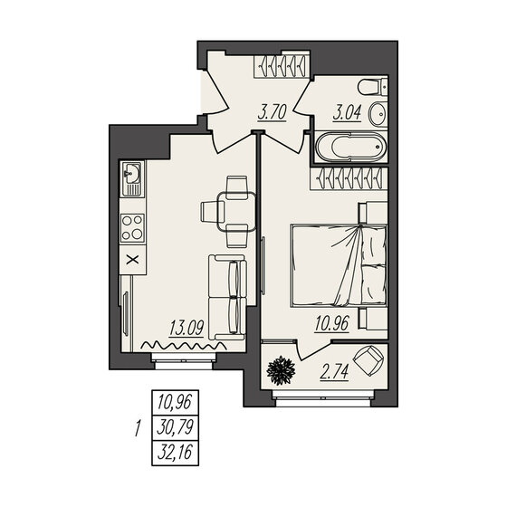 32,2 м², 1-комнатная квартира 5 145 600 ₽ - изображение 1