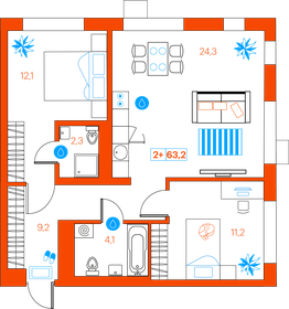 63,3 м², 2-комнатная квартира 6 500 000 ₽ - изображение 73