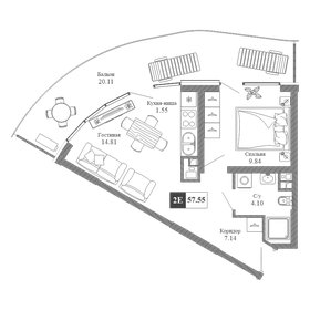 Квартира 57,6 м², 2-комнатная - изображение 1