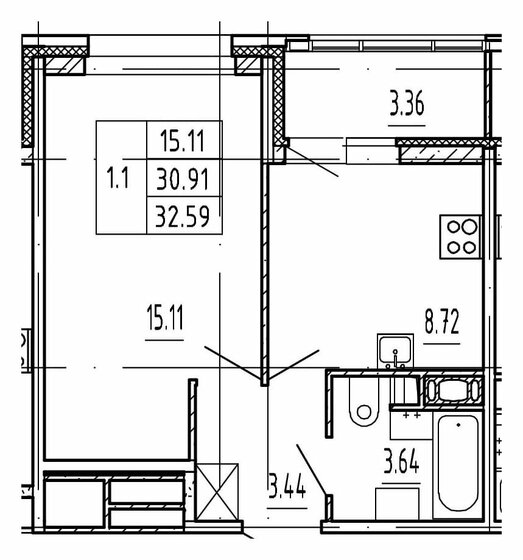 32,6 м², 1-комнатная квартира 8 710 000 ₽ - изображение 1