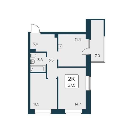 57,5 м², 2-комнатная квартира 9 800 000 ₽ - изображение 1