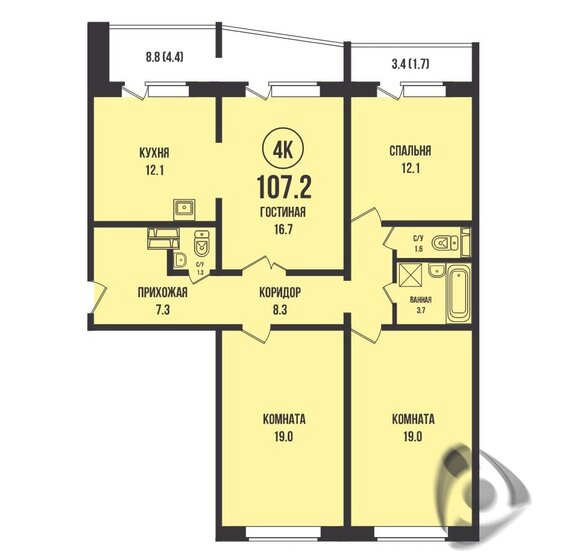 107,2 м², 4-комнатная квартира 10 700 000 ₽ - изображение 1