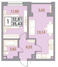 Квартира 35,4 м², 1-комнатная - изображение 1