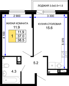 Квартира 38,5 м², 1-комнатная - изображение 1