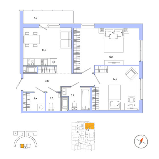 67,3 м², 2-комнатная квартира 14 633 600 ₽ - изображение 1