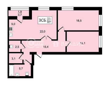 Квартира 89,2 м², 3-комнатная - изображение 1