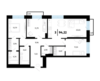 Квартира 94,2 м², 3-комнатная - изображение 1