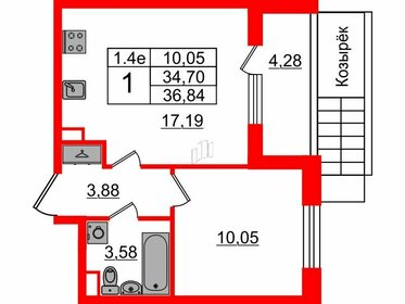 Квартира 34,7 м², 1-комнатная - изображение 1