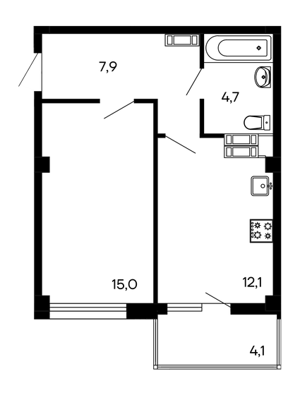 43,8 м², 1-комнатная квартира 7 095 600 ₽ - изображение 1