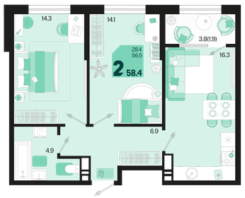 58 м², 3-комнатная квартира 5 270 000 ₽ - изображение 67