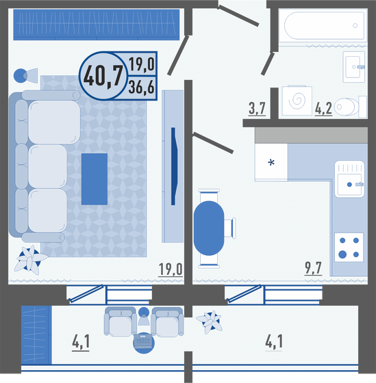 40,9 м², 1-комнатная квартира 4 036 830 ₽ - изображение 1