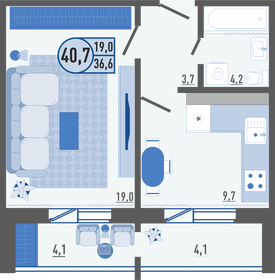 40,9 м², 1-комнатная квартира 3 983 660 ₽ - изображение 59