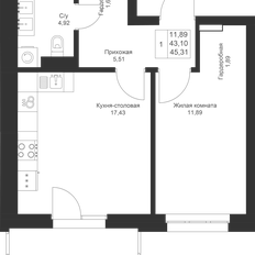 Квартира 45,3 м², 1-комнатная - изображение 3