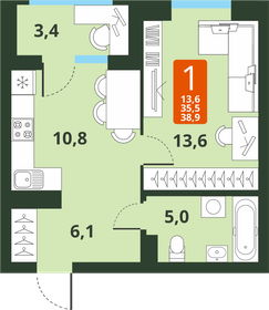 38,6 м², 1-комнатная квартира 4 970 000 ₽ - изображение 99