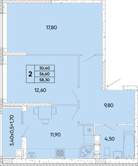 58,3 м², 2-комнатная квартира 6 879 400 ₽ - изображение 1