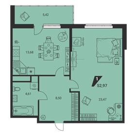 Квартира 53,4 м², 1-комнатная - изображение 2