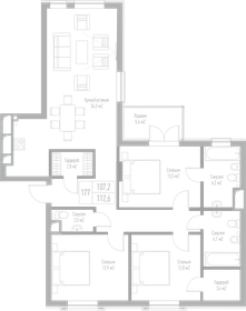 Квартира 112,6 м², 3-комнатная - изображение 1