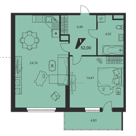 52,2 м², 1-комнатная квартира 7 741 720 ₽ - изображение 19