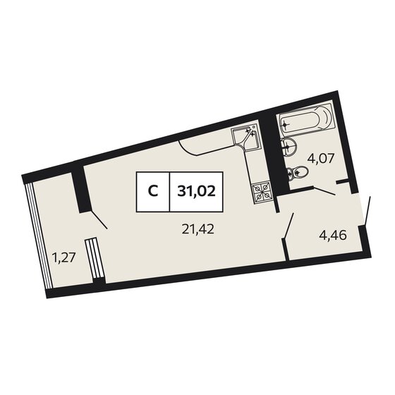 31 м², квартира-студия 9 523 140 ₽ - изображение 1