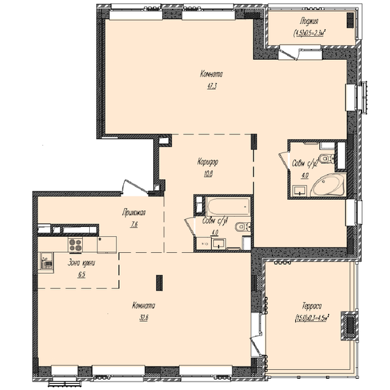 119,6 м², 2-комнатная квартира 37 674 000 ₽ - изображение 1