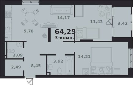 64,3 м², 3-комнатная квартира 7 388 750 ₽ - изображение 22