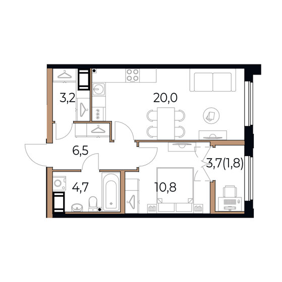 47 м², 1-комнатная квартира 7 520 000 ₽ - изображение 1
