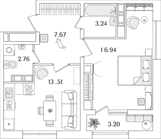 Квартира 45,7 м², 1-комнатная - изображение 1